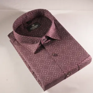 Men's Maroon Geometric Print Formal Shirt