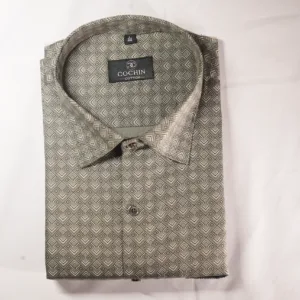 Cochin Cotton Men's Olive Grey Geometric Print Formal Shirt