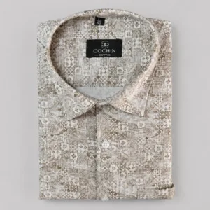Cochin Cotton Beige Abstract Printed Formal Shirt