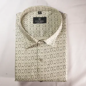 Cochin Cotton Beige Geometric Print Formal Shirt