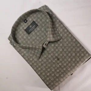 Cochin Cotton Olive Green Geometric Pattern Formal Shirt