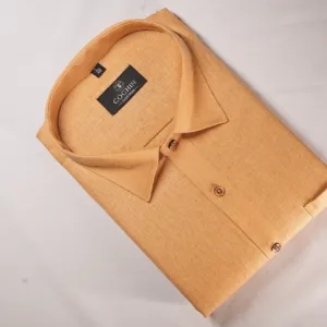 Cochin Cotton Mustard Solid Linen-Texture Formal Shirt