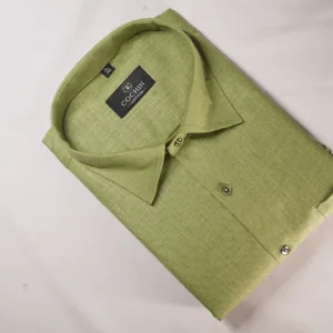 Cochin Cotton Olive Green Solid Linen-Texture Formal Shirt