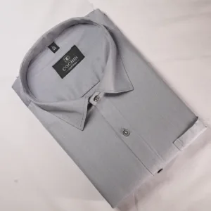 Cochin Cotton Light Grey Solid Linen-Texture Formal Shirt