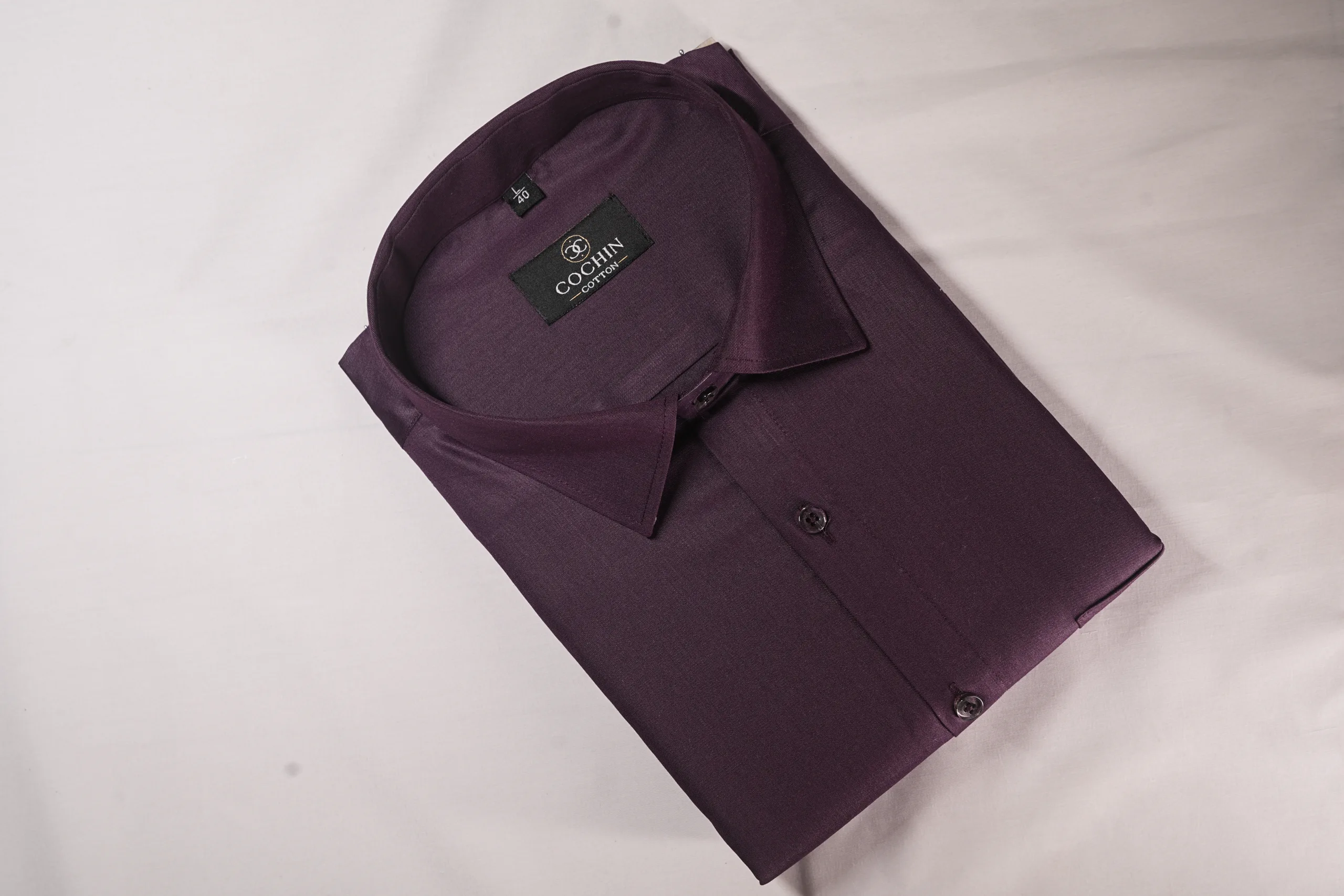 Cochin Cotton Deep Purple Solid Satin Formal Shirt