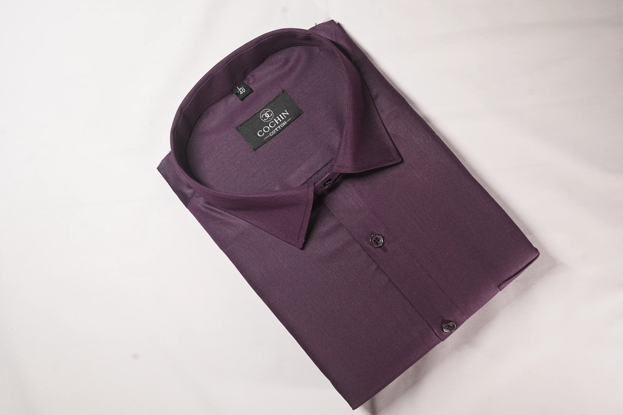 Cochin Cotton Deep Purple Solid Satin Formal Shirt - Image 2