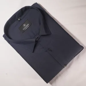 Cochin Cotton Navy Blue Solid Satin Formal Shirt