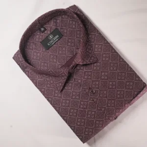 Cochin Cotton Maroon Geometric Printed Formal Shirt