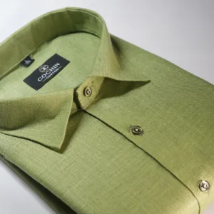 Cochin Cotton Olive Green Linen-Texture Formal Shirt