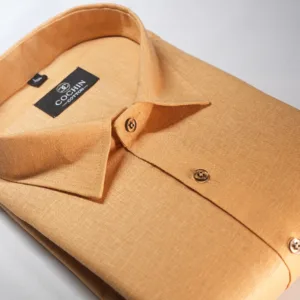 Cochin Cotton Mustard Yellow Linen-Texture Formal Shirt