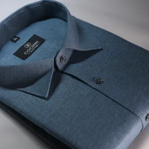 Cochin Cotton Steel Blue Linen-Texture Formal Shirt