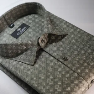 Cochin Cotton Olive Grey Geometric Printed Formal Shirt