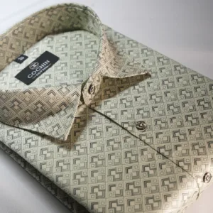 Cochin Cotton Beige Geometric Printed Formal Shirt