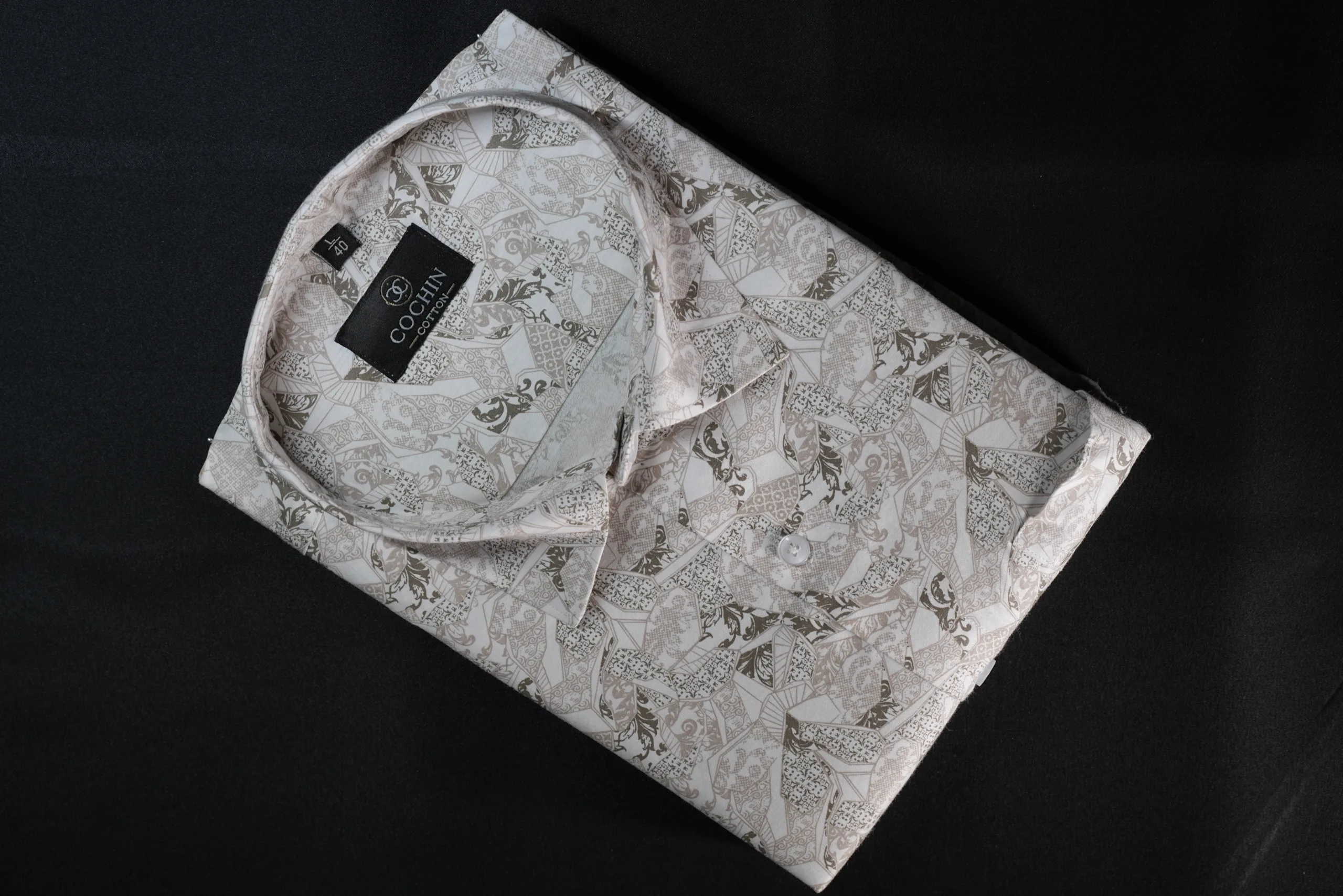 Cochin Cotton Beige Abstract Printed Formal Shirt - Image 2