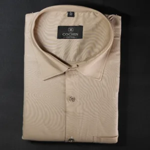Cochin Cotton Sand Beige Plain Satin Formal Shirt
