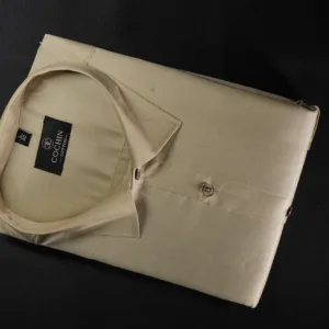Cochin Cotton Beige Plain Satin Formal Shirt