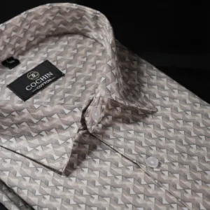 Taupe Chevron Geometric Print Cotton Shirt