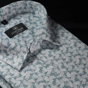 Ice Blue Mosaic Print Cotton Shirt