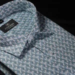 Ice Blue Chevron Print Cotton Shirt